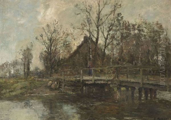 Bauernhof Am Wasser Oil Painting by Rudolf Hoeckner