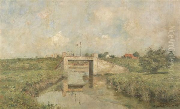 Die Neue Stocksbrucke In Wedel Oil Painting by Rudolf Hoeckner