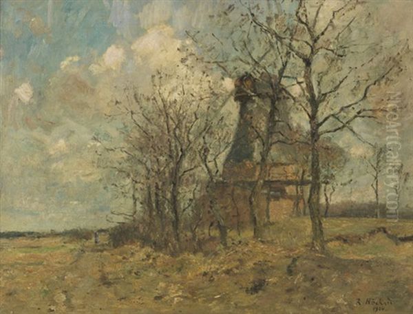 Die Wedeler Muhle Unter Baumen Oil Painting by Rudolf Hoeckner