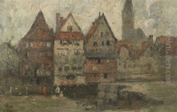 Am Stintmarkt In Luneburg Oil Painting by Rudolf Hoeckner