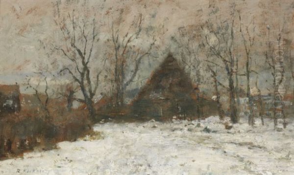 Winterlandschaft Mit Gehoft Oil Painting by Rudolf Hoeckner