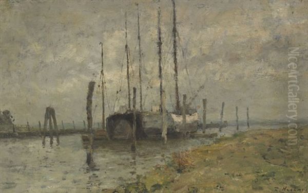 Segelboot Im Hafen Von Schulau Oil Painting by Rudolf Hoeckner