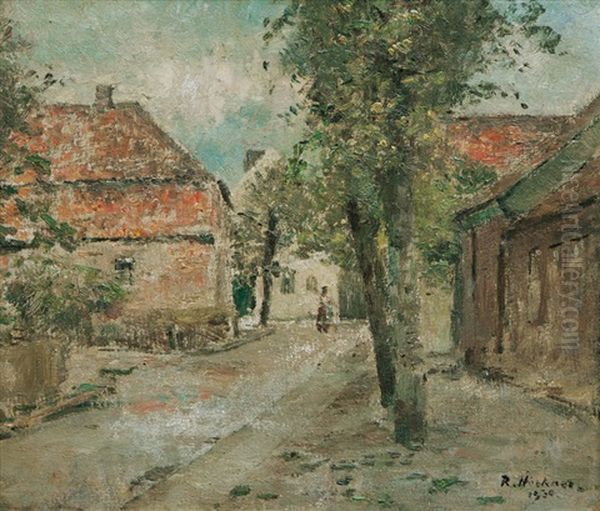 Street In The Village Of Wedel Oil Painting by Rudolf Hoeckner