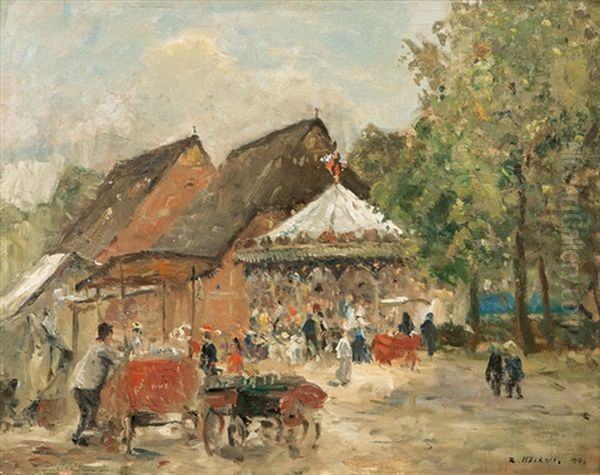 Funfair In Wedel Oil Painting by Rudolf Hoeckner