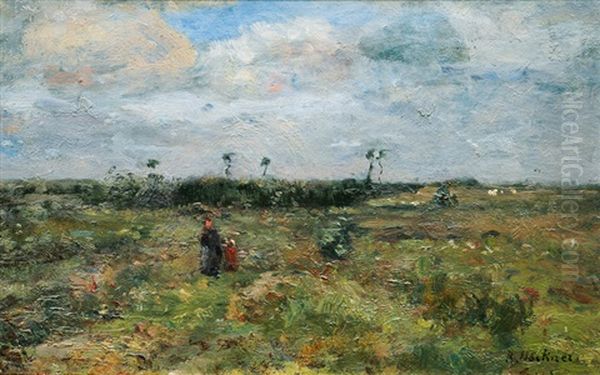 Landscape With Woman And Child Oil Painting by Rudolf Hoeckner