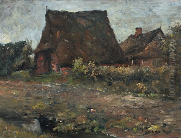 Farm Houses Oil Painting by Rudolf Hoeckner