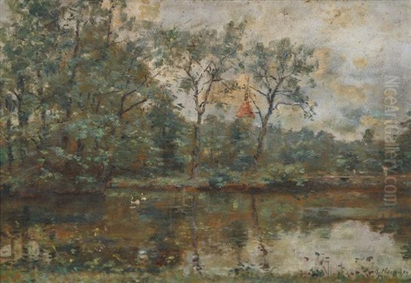 North German Lakeland Oil Painting by Rudolf Hoeckner