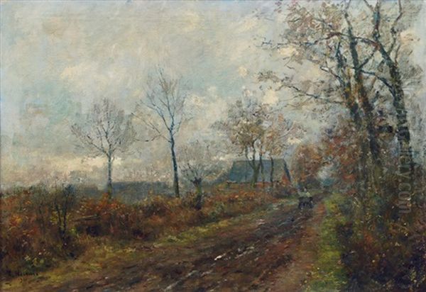 Landscape With Horse Cart Oil Painting by Rudolf Hoeckner