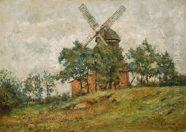 A Wind Mill Near Wedel Oil Painting by Rudolf Hoeckner