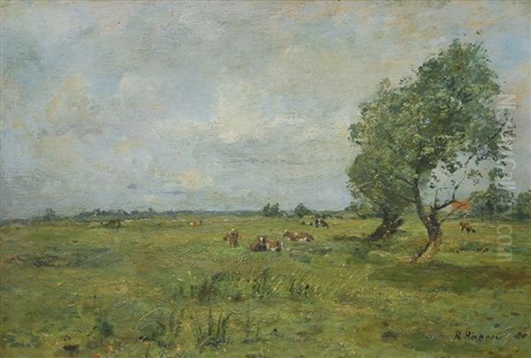 Grazing Cows Oil Painting by Rudolf Hoeckner