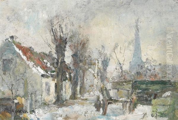 Dorfstrase Im Winter Oil Painting by Rudolf Hoeckner