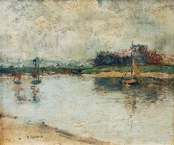 Fluslandschaft Mit Segelschiffen Oil Painting by Rudolf Hoeckner