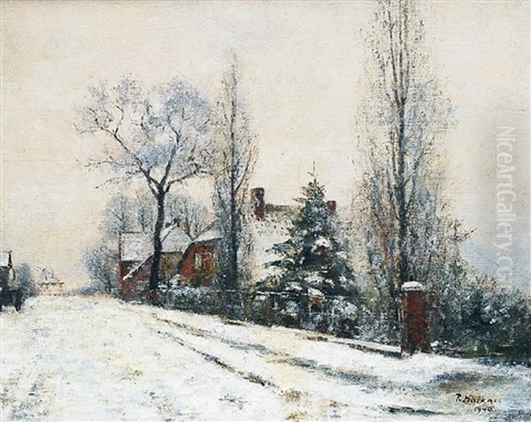 Winterliches Dorf Oil Painting by Rudolf Hoeckner