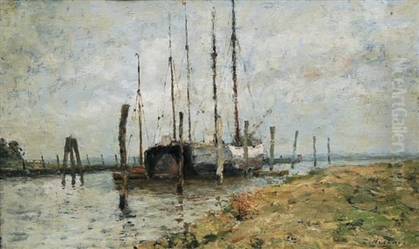 Segelschiffe Im Hafen Oil Painting by Rudolf Hoeckner