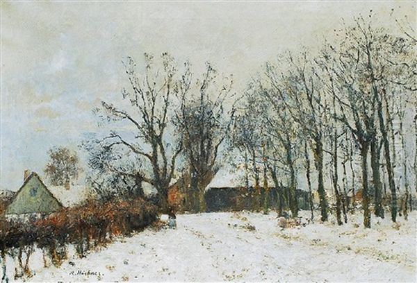 Verschneiter Weg In Wedel Oil Painting by Rudolf Hoeckner