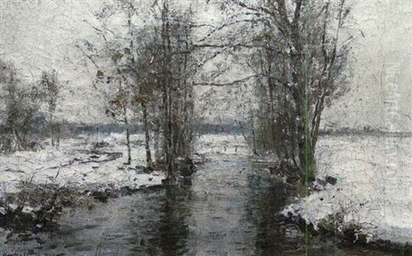 Winterstimmung Am Bach Oil Painting by Rudolf Hoeckner