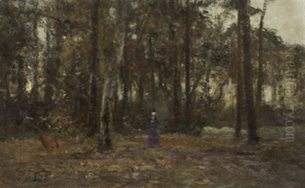 Spaziergangerin Im Herbstlichen Wald Oil Painting by Rudolf Hoeckner