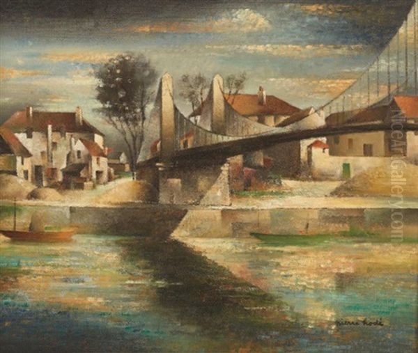 Le Pont Suspendu, Conflans Fin D'oise Oil Painting by Pierre Hode