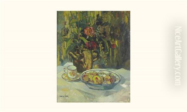 Vase De Fleurs Et Coupe De Fruits Oil Painting by Pierre Hode