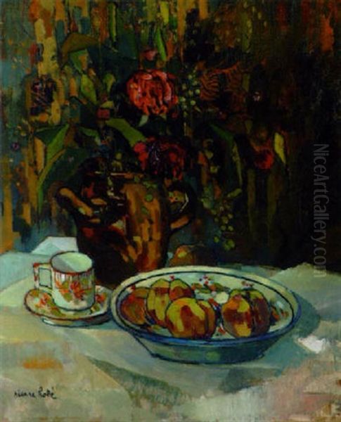 Nature Morte Au Plat De Peches Oil Painting by Pierre Hode