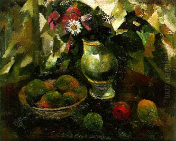 Nature Morte Aux Fruits Et Au Vase De Fleurs Oil Painting by Pierre Hode