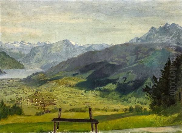 Blick Vom Sonnenberg Bei Luzern Oil Painting by Ernst Hodel the Elder