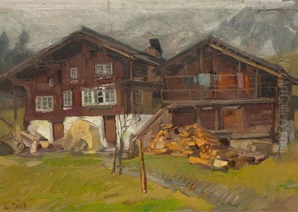 Chalet Oil Painting by Ernst Hodel the Elder