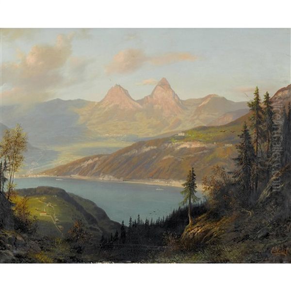 Vierwaldstattersee Mit Mythen Oil Painting by Ernst Hodel the Elder