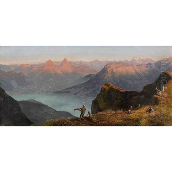 Vierwaldstattersee Mit Mythen Im Abendrot by Ernst Hodel the Elder