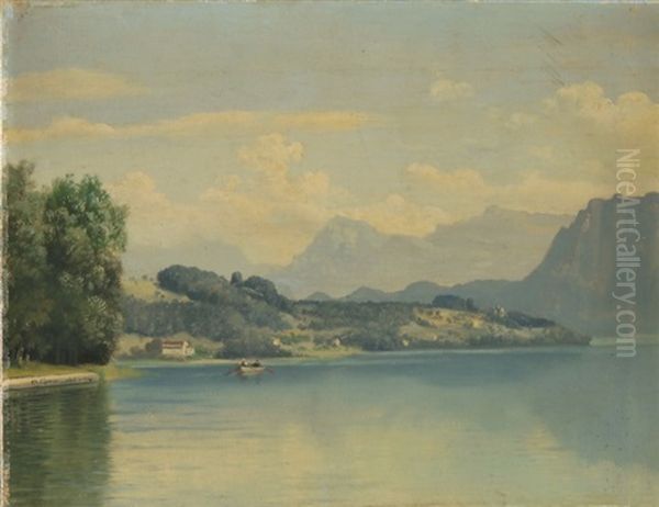 Landschaft Am Vierwaldstattersee Beim Meggenhorn Oil Painting by Ernst Hodel the Elder