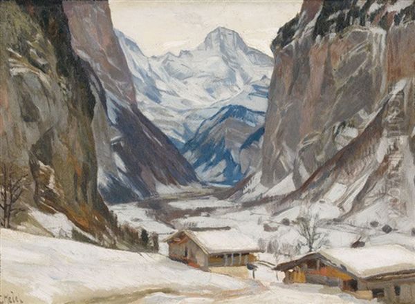 Lauterbrunnental Oil Painting by Ernst Hodel the Elder