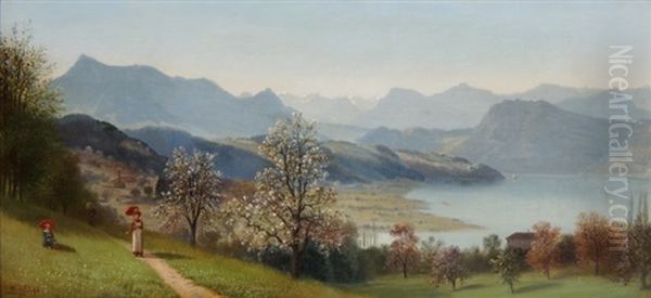 Spaziergang Am Vierwaldstattersee Oil Painting by Ernst Hodel the Elder