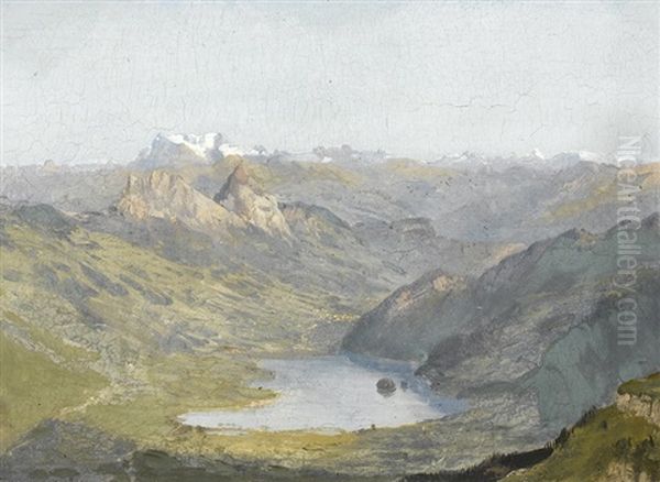 Blick Auf Den Lauerzersee Oil Painting by Ernst Hodel the Elder