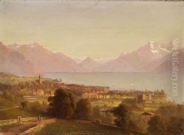 Ansicht Von Vevey Mit Blick Auf See Und Berge Oil Painting by Ernst Hodel the Elder