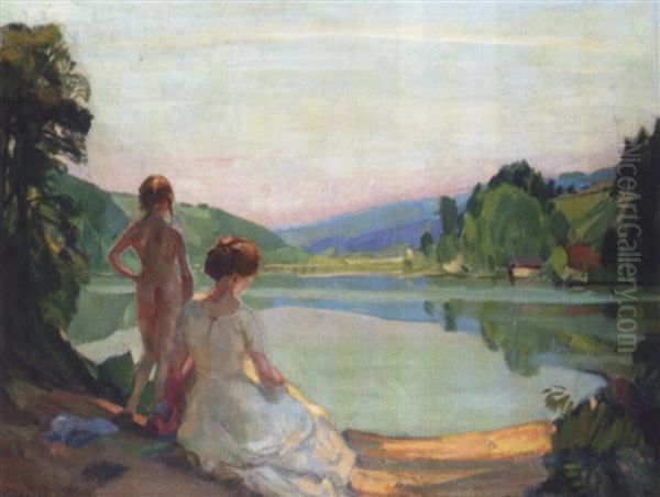 Summer Evening Oil Painting by Ernst Hodel the Elder