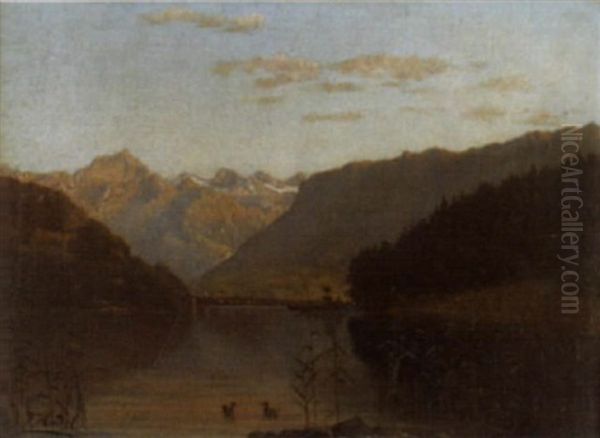 Abendliche Partie Am Vierwaldstattersee Oil Painting by Ernst Hodel the Elder