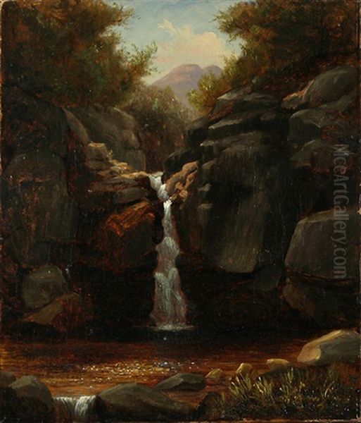 Waterfall In The White Mountains Oil Painting by Sylvester Phelps Hodgdon