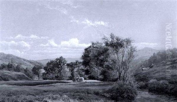 Hay Fields Oil Painting by Sylvester Phelps Hodgdon