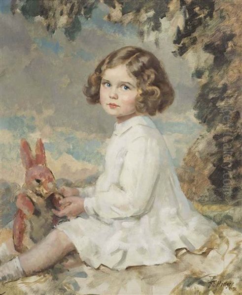 A Favourite Rabbit Oil Painting by Francis Edwin Hodge