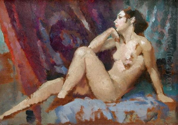 Study Of A Nude Oil Painting by Francis Edwin Hodge