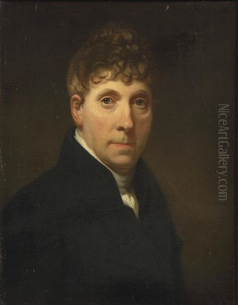 A Self-portrait In A Dark Coat And White Jabot Oil Painting by Charles Howard Hodges