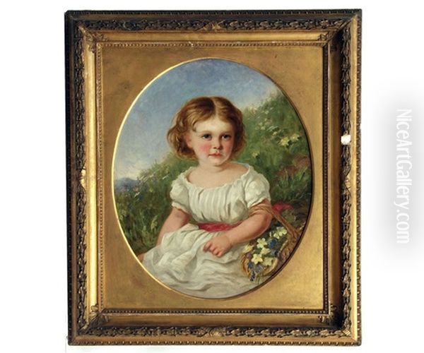 Portrait Of A Young Girl With A Basket Of Primroses by Sydney Hodges