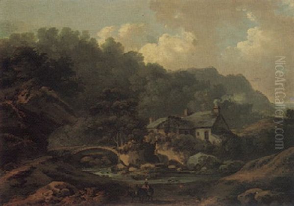 Landscape With Rustics On A Path Before A River Oil Painting by William Hodges