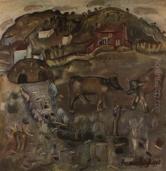 A Country Landscape Oil Painting by Frances Mary Hodgkins