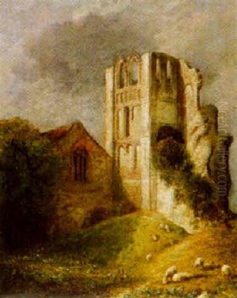 Sheep Grazing Near A Ruined Abbey Oil Painting by David Hodgson