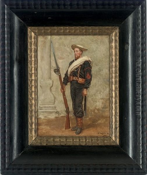 Portrait Of A Blue Jacket From The Naval Brigade On Service In Egypt In Military Uniform Holding A Rifle In His Right Hand Oil Painting by John Evan Hodgson