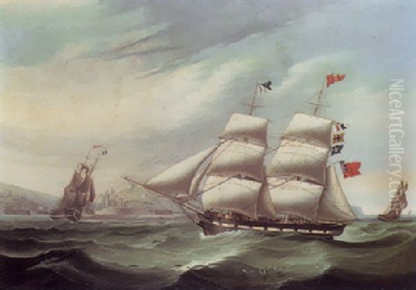 The Brig British Queen Off The Coast At Whitehaven Oil Painting by Oliver Ussison Hodgson