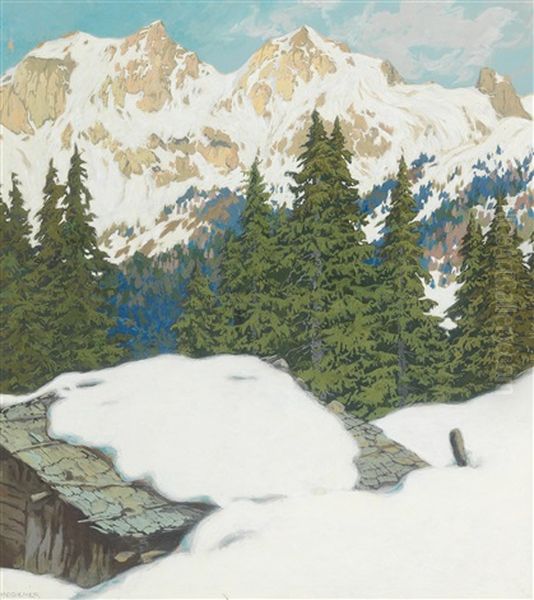 The Sulzenalm Near Filzmoos On A Sunny Winter Day Oil Painting by Hugo Hodiener (Hodina)