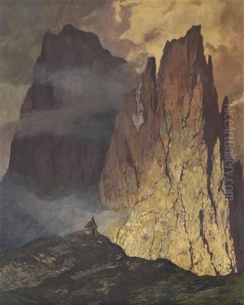 A Chapel In The High Mountains Oil Painting by Hugo Hodiener (Hodina)