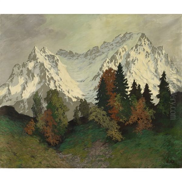 Aus Dem Karwendel Oil Painting by Hugo Hodiener (Hodina)